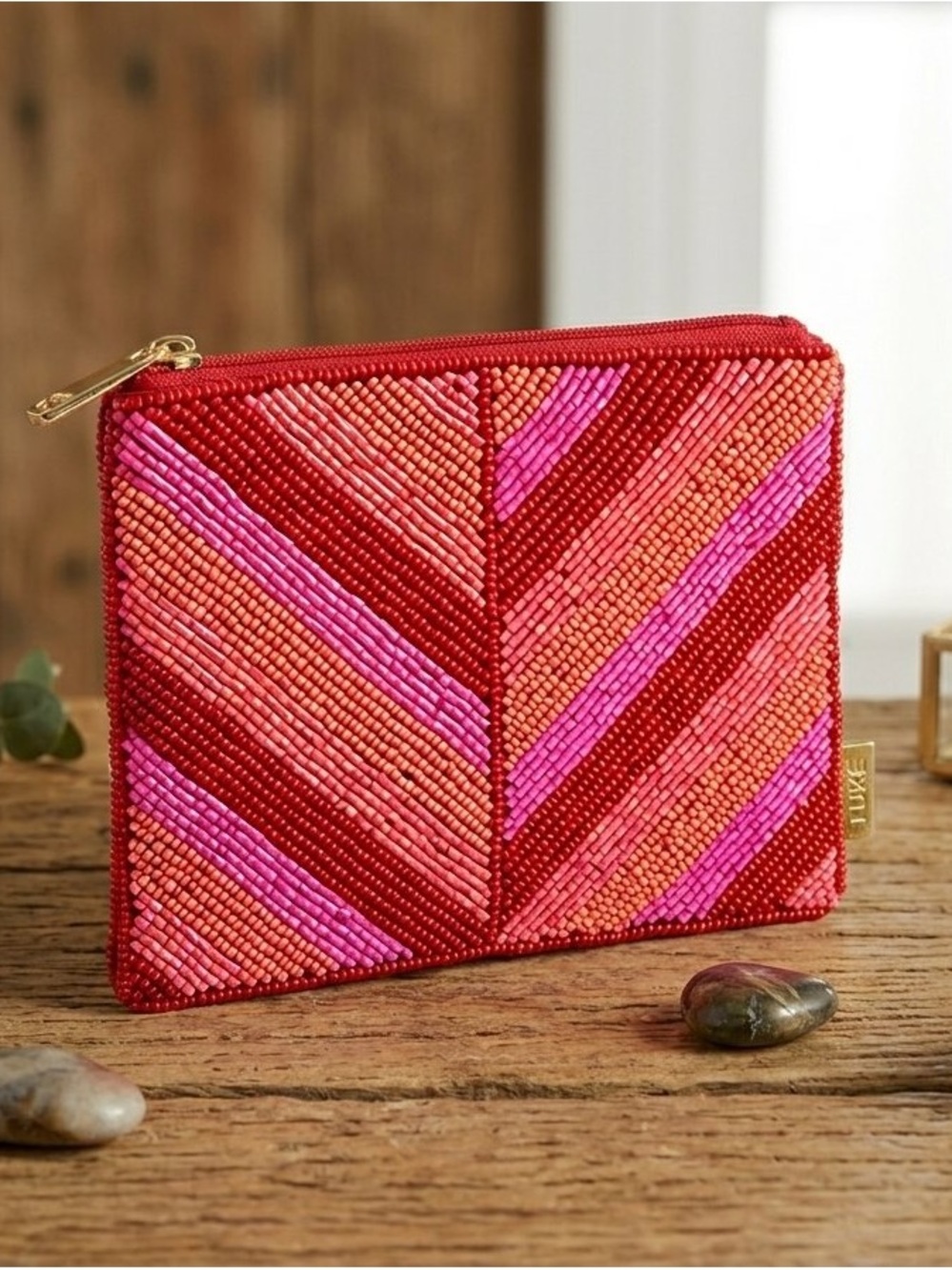 KayLee Handmade Chevron Beaded Pouch-Larger Size  6”X 5”